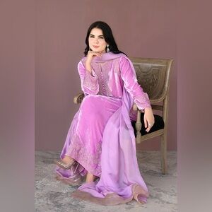 Pink velvet shalwar kameez